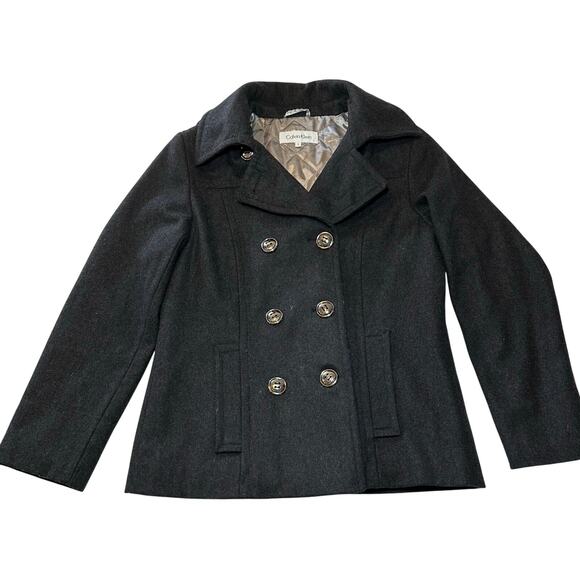Calvin Klein Women’s Charcoal Wool Blend Pea Coat Double Breasted Jacket Size 8 - Picture 1 of 7